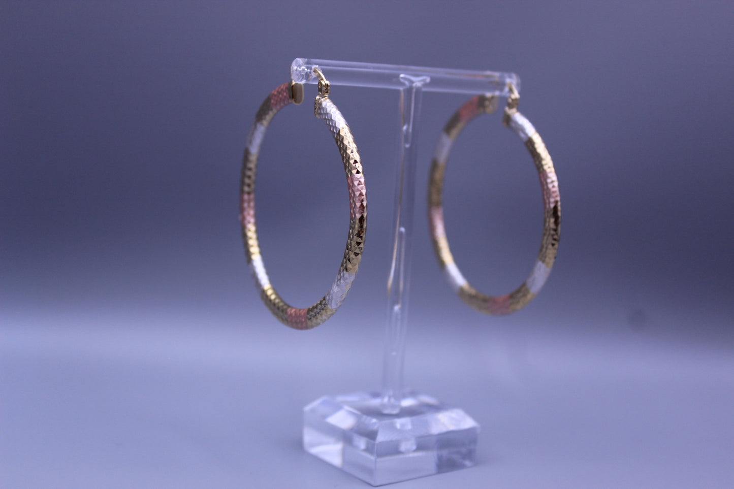 Gold, silver and pink hoop earrings